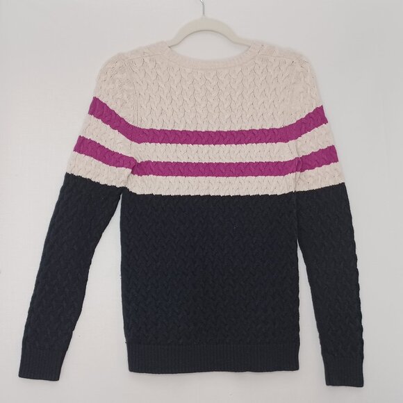 Croft & Barrow Cable Knit 100% Cotton Black/Purple/and Beige Sweater Size Medium - Picture 2 of 7